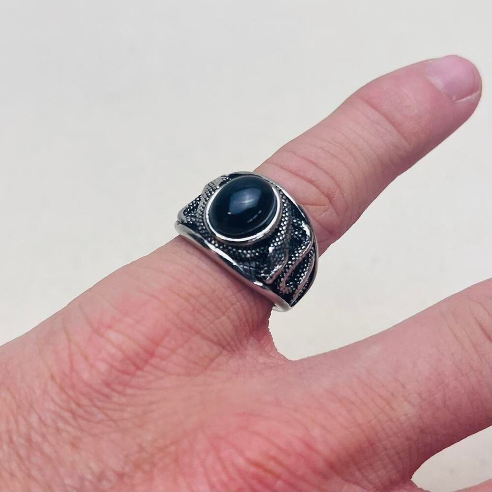 Vintage Silver Gothic Snake Black Pearl Ring – Size 8, Unisex, Brand New - Picture 2 of 8
